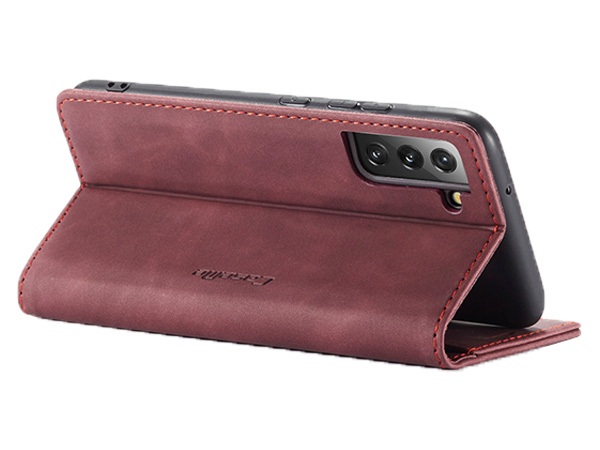 CaseMe Slim Synthetic Leather Wallet Case with Stand for Samsung Galaxy S22+ - Burgundy