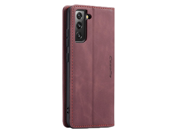CaseMe Slim Synthetic Leather Wallet Case with Stand for Samsung Galaxy S22+ - Burgundy