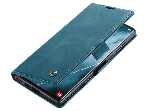 CaseMe Slim Synthetic Leather Wallet Case with Stand for Samsung Galaxy S22 Ultra - Teal Leather Wallet Case