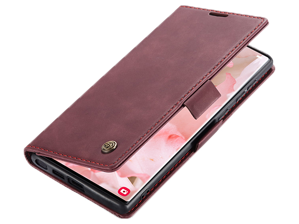 CaseMe Slim Synthetic Leather Wallet Case with Stand for Samsung Galaxy S22 Ultra - Burgundy Leather Wallet Case