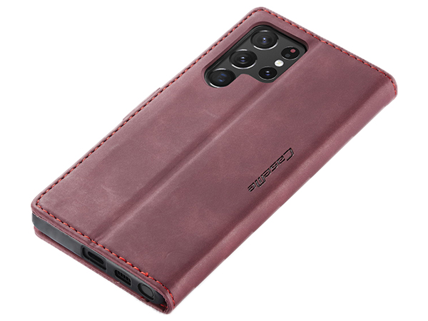 CaseMe Slim Synthetic Leather Wallet Case with Stand for Samsung Galaxy S22 Ultra - Burgundy