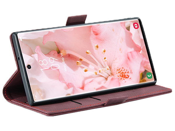 CaseMe Slim Synthetic Leather Wallet Case with Stand for Samsung Galaxy S22 Ultra - Burgundy