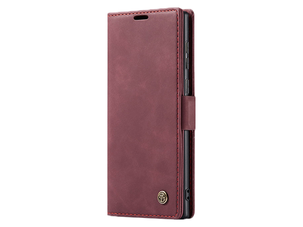 CaseMe Slim Synthetic Leather Wallet Case with Stand for Samsung Galaxy S22 Ultra - Burgundy