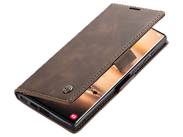 CaseMe Slim Synthetic Leather Wallet Case with Stand for Samsung Galaxy S22 Ultra - Chocolate Leather Wallet Case