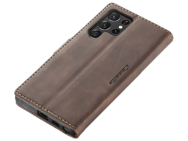 CaseMe Slim Synthetic Leather Wallet Case with Stand for Samsung Galaxy S22 Ultra - Chocolate