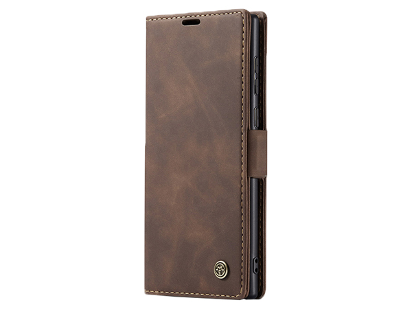CaseMe Slim Synthetic Leather Wallet Case with Stand for Samsung Galaxy S22 Ultra - Chocolate