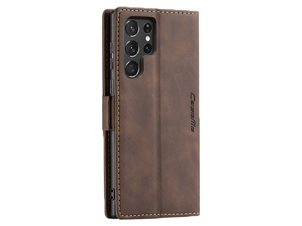 CaseMe Slim Synthetic Leather Wallet Case with Stand for Samsung Galaxy S22 Ultra - Chocolate