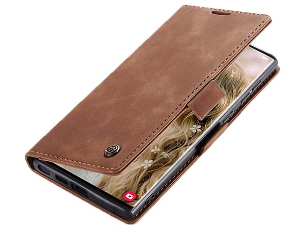 CaseMe Slim Synthetic Leather Wallet Case with Stand for Samsung Galaxy S22 Ultra - Tan Leather Wallet Case