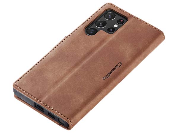 CaseMe Slim Synthetic Leather Wallet Case with Stand for Samsung Galaxy S22 Ultra - Tan