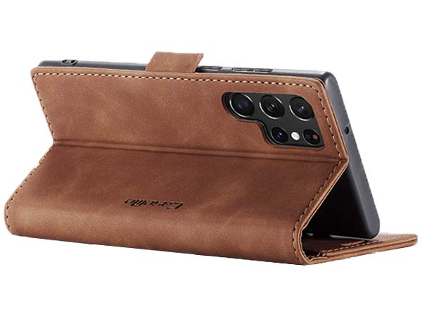 CaseMe Slim Synthetic Leather Wallet Case with Stand for Samsung Galaxy S22 Ultra - Tan