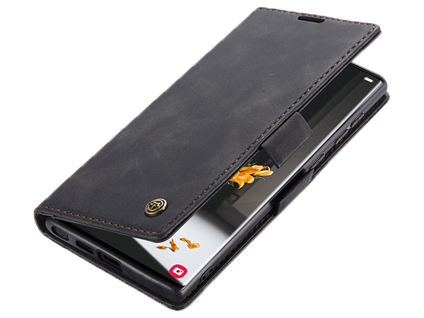 CaseMe Slim Synthetic Leather Wallet Case with Stand for Samsung Galaxy S22 Ultra - Charcoal Leather Wallet Case