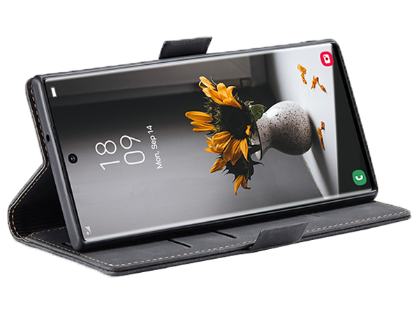 CaseMe Slim Synthetic Leather Wallet Case with Stand for Samsung Galaxy S22 Ultra - Charcoal