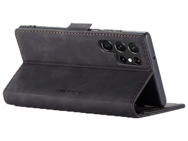 CaseMe Slim Synthetic Leather Wallet Case with Stand for Samsung Galaxy S22 Ultra - Charcoal