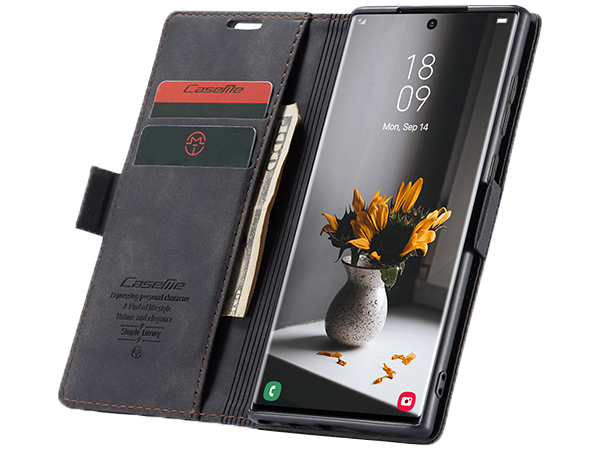 CaseMe Slim Synthetic Leather Wallet Case with Stand for Samsung Galaxy S22 Ultra - Charcoal