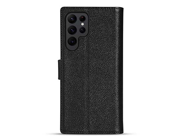 Premium Leather Wallet Case for Samsung Galaxy S22 Ultra - Black Leather Wallet Case