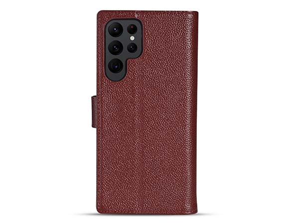 Premium Leather Wallet Case for Samsung Galaxy S22 Ultra - Rosewood Leather Wallet Case