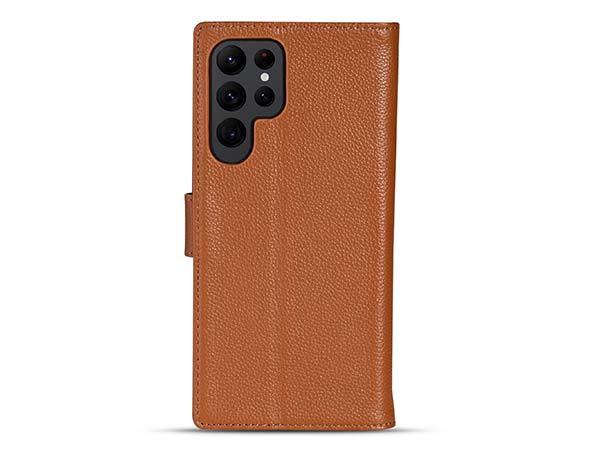 Premium Leather Wallet Case for Samsung Galaxy S22 Ultra - Caramel Leather Wallet Case