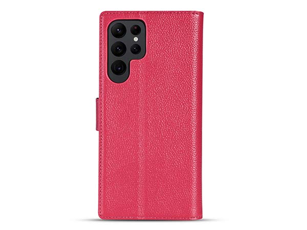 Premium Leather Wallet Case for Samsung Galaxy S22 Ultra - Pink Leather Wallet Case