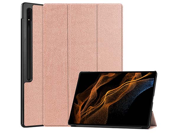 Slim Synthetic Leather Flip Case with Stand for Samsung Galaxy Tab S8 Ultra - Rose Gold Leather Flip Case