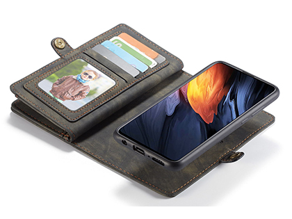 CaseMe 2-in-1 Synthetic Leather Wallet Case for Samsung Galaxy A71 - Khaki/Grey
