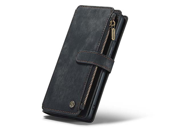 CaseMe Synthetic Leather Wallet Case with Zipper Pocket for Samsung Galaxy S22 - Charcoal