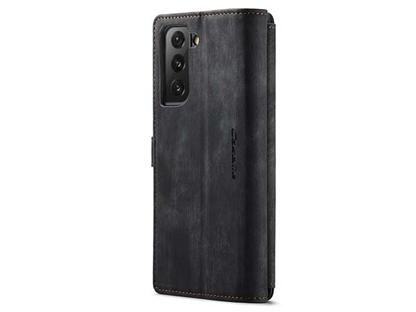 CaseMe Synthetic Leather Wallet Case with Zipper Pocket for Samsung Galaxy S22 - Charcoal