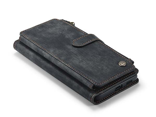 CaseMe Synthetic Leather Wallet Case with Zipper Pocket for Samsung Galaxy S22 - Charcoal
