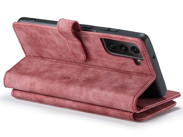 CaseMe Synthetic Leather Wallet Case with Zipper Pocket for Samsung Galaxy S22 - Blush Leather Wallet Case