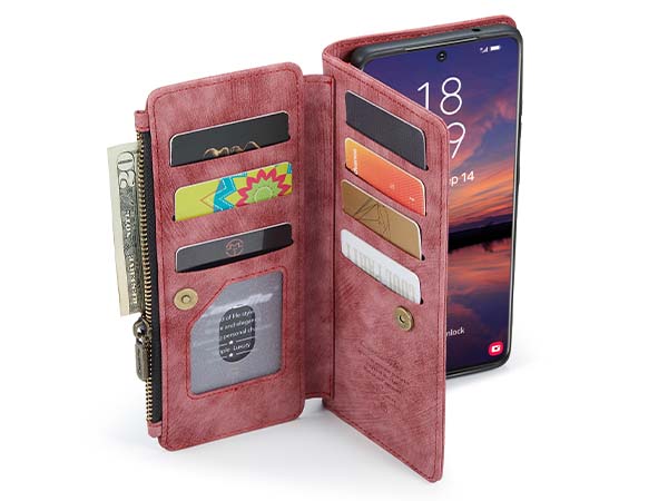 CaseMe Synthetic Leather Wallet Case with Zipper Pocket for Samsung Galaxy S22 - Blush
