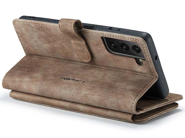 CaseMe Synthetic Leather Wallet Case with Zipper Pocket for Samsung Galaxy S22 - Desert Taupe Leather Wallet Case