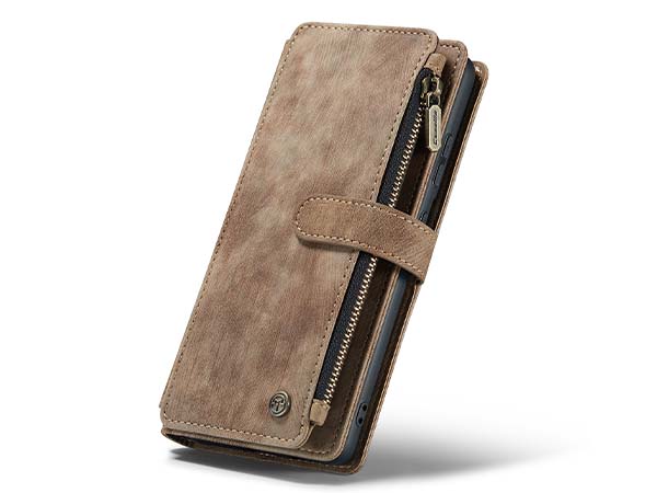 CaseMe Synthetic Leather Wallet Case with Zipper Pocket for Samsung Galaxy S22 - Desert Taupe