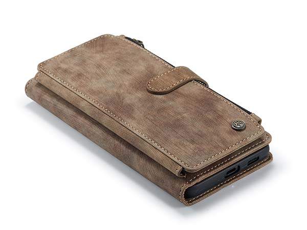 CaseMe Synthetic Leather Wallet Case with Zipper Pocket for Samsung Galaxy S22 - Desert Taupe