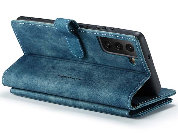 CaseMe Synthetic Leather Wallet Case with Zipper Pocket for Samsung Galaxy S22 - Teal Leather Wallet Case