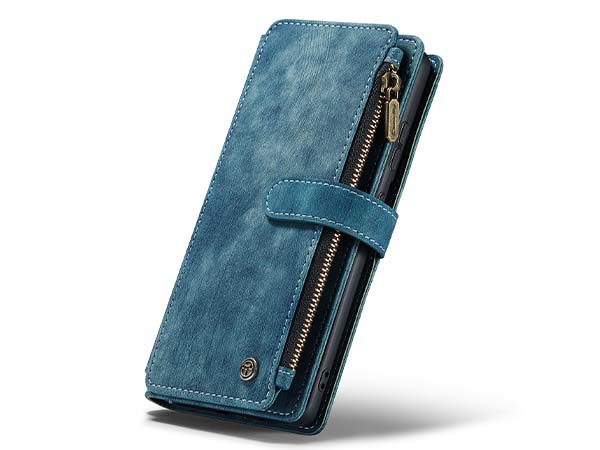 CaseMe Synthetic Leather Wallet Case with Zipper Pocket for Samsung Galaxy S22 - Teal