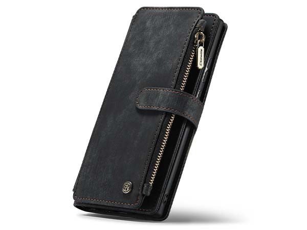 CaseMe Synthetic Leather Wallet Case with Zipper Pocket for Samsung Galaxy S22 Ultra - Charcoal