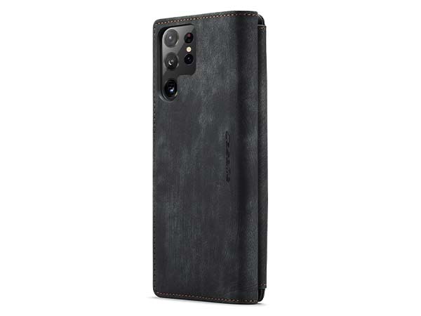 CaseMe Synthetic Leather Wallet Case with Zipper Pocket for Samsung Galaxy S22 Ultra - Charcoal