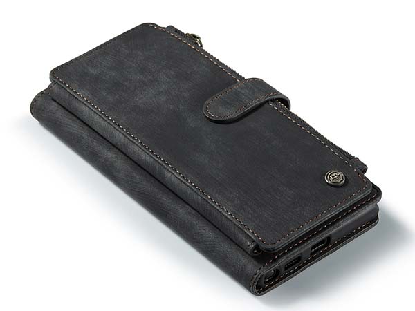 CaseMe Synthetic Leather Wallet Case with Zipper Pocket for Samsung Galaxy S22 Ultra - Charcoal