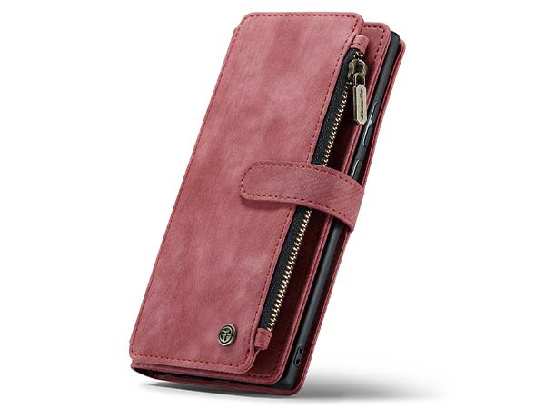 CaseMe Synthetic Leather Wallet Case with Zipper Pocket for Samsung Galaxy S22 Ultra - Pink/Blush