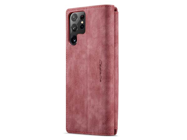 CaseMe Synthetic Leather Wallet Case with Zipper Pocket for Samsung Galaxy S22 Ultra - Pink/Blush