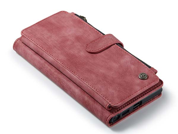 CaseMe Synthetic Leather Wallet Case with Zipper Pocket for Samsung Galaxy S22 Ultra - Pink/Blush