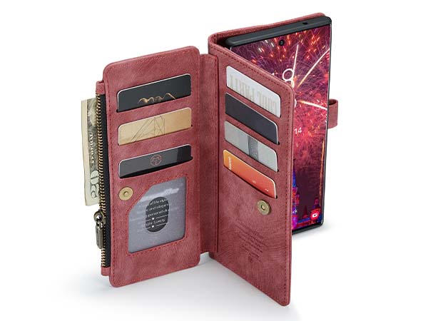 CaseMe Synthetic Leather Wallet Case with Zipper Pocket for Samsung Galaxy S22 Ultra - Pink/Blush