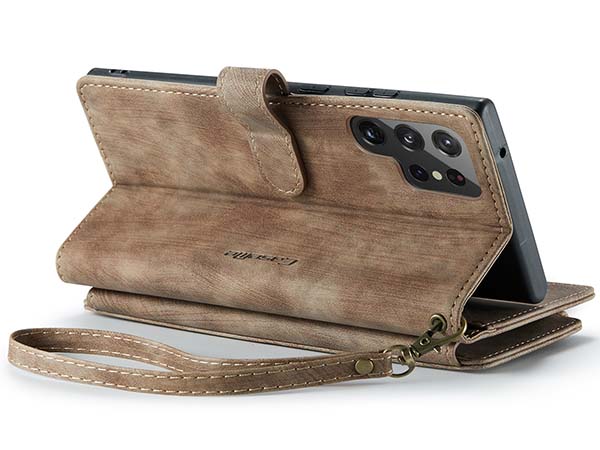 CaseMe Synthetic Leather Wallet Case with Zipper Pocket for Samsung Galaxy S22 Ultra - Desert Taupe Leather Wallet Case