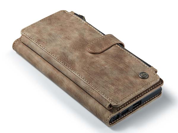 CaseMe Synthetic Leather Wallet Case with Zipper Pocket for Samsung Galaxy S22 Ultra - Desert Taupe