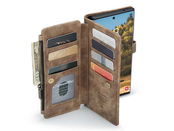 CaseMe Synthetic Leather Wallet Case with Zipper Pocket for Samsung Galaxy S22 Ultra - Desert Taupe