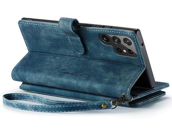 CaseMe Synthetic Leather Wallet Case with Zipper Pocket for Samsung Galaxy S22 Ultra - Teal Leather Wallet Case