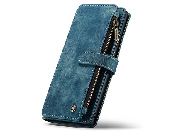 CaseMe Synthetic Leather Wallet Case with Zipper Pocket for Samsung Galaxy S22 Ultra - Teal
