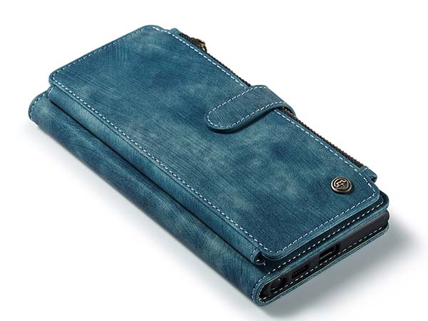CaseMe Synthetic Leather Wallet Case with Zipper Pocket for Samsung Galaxy S22 Ultra - Teal