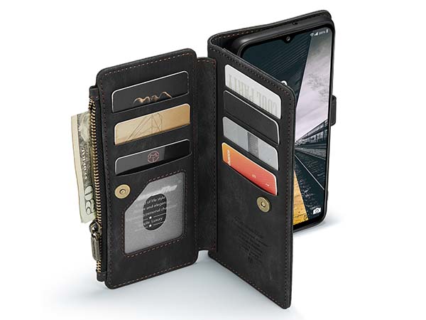 CaseMe Synthetic Leather Wallet Case with Zipper Pocket for Samsung Galaxy A13 4G - Charcoal