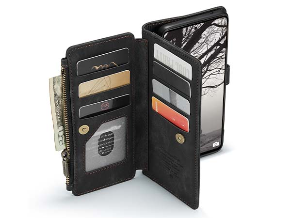 CaseMe Synthetic Leather Wallet Case with Zipper Pocket for Samsung Galaxy A53 - Charcoal