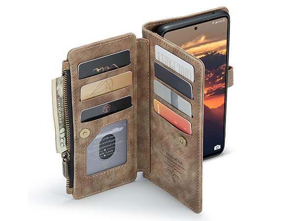 CaseMe Synthetic Leather Wallet Case with Zipper Pocket for Samsung Galaxy A53 - Desert Taupe